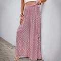 Pink and white geometric print high waist wide leg trousers with decorative tie waist - Pink