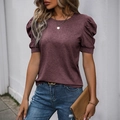 T-shirt décontracté à manches bouffantes rouge vin pour femme en maille texturée - S / Bordeaux