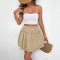 Summer khaki tiered mini skirt with elastic waist for a fresh vacation outfit look - S / Khaki