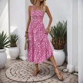 Floral print summer maxi dress in rose pink with smocked waist and spaghetti straps - Rose Red