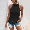 Top dos nu noir en dentelle pour femme avec motifs floraux crochetés sans manches - S / Noir