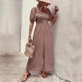 Floral print jumpsuit for women in brown featuring puff sleeves and square neck - Pink