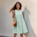 Vestido de verano sin mangas verde menta corte evasé con cuello redondo y botones frontales - S / Verde