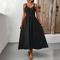 Elegantes schwarzes ärmelloses Maxikleid mit V-Ausschnitt und hoher Taille - S / Schwarz