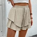 Beige Damen-Lagen-Shorts aus strukturiertem Stoff mit verstellbarem Kordelzug am Bund - S / Aprikose