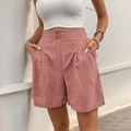 Damen High Waist Shorts in Altrosa mit Doppelknöpfen und Leinenstruktur - Rosa