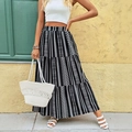 Boho-Stufenrock für Damen mit hoher Taille und geometrischem Stammesmuster für Sommer - S / Schwarz Weiß Geometrisch Druck