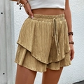 Damen Shorts in Senfgelb mit hoher Taille, strukturierter Optik und Lagen-Rüschen - S / Khaki