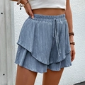 Women's light blue double-layered ruffle shorts with textured fabric and drawstring waist - Light Blue