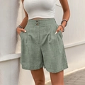 Damen-Leinen-Shorts in Salbeigrün mit hohem Bund, Doppelknöpfen und Seitentaschen - Mintgrün