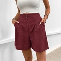 Damen Shorts mit hoher Taille in Burgunderrot, Knopfdetails und lockerer Passform - Burgunderrot