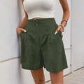 Armeegrüne High-Waist-Leinenshorts mit Doppelknöpfen und Seitentaschen für den Alltag - Armeegrün