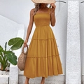 Ginger yellow tiered summer sundress with smocked bodice and thin spaghetti straps - Yellow