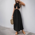 Schwarzes Halter-Maxikleid mit Taillenausschnitten und ethnischen Webdetails - S / Schwarz