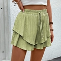 Sage green high-waisted tiered shorts for women with drawstring and waffle texture fabric - Mint Green