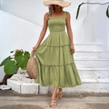 Sage green smocked maxi dress with tiered skirt and wide straps for summer vacation - Mint Green