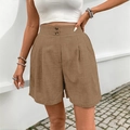 Damen Freizeit-Shorts in Braun mit hohem Bund, Knöpfen und feiner Leinenstruktur - Camel