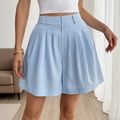 Hellblaue, hoch taillierte Plissee-Anzughose mit weitem Bein und elegantem Fall - S / Blau