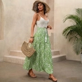 Bohemian paisley print maxi skirt with elastic drawstring waist and tassel detail - S / Green