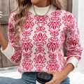 Jersey de punto jacquard rosa con cuello alto y mangas largas en una modelo - S / Rojo