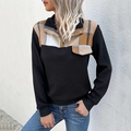 Felpa con cappuccio nera da donna con patchwork scozzese e trama a rombi - S / Nero