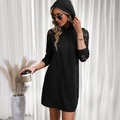 Vestido negro con capucha para mujer con elegantes mangas de encaje y cordón ajustable - S / Negro