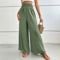 Women's high waist wide leg trousers in olive green with elastic waistband and relaxed fit - Mint Green