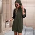 Vestido con capucha verde oscuro con mangas de encaje negro y detalle de cordón - S / Verde Militar