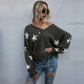 Jersey de punto gris oscuro con cuello en V, estrellas blancas y bajo con flecos desgastado - S / gris oscuro