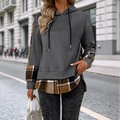 Sweat à capuche gris foncé avec patchwork à carreaux et manches contrastées de style anglais - Gris clair