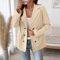 Dames corduroy blazer in abrikoos met dubbele rij knopen, reverskraag en klepzakken - S / Abrikoos