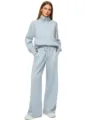 Details des hellblauen Zweiteilers mit Half-Zip Hoodie und weitem Bein mit Kordelzug - Hellblau