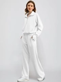 Women's white two-piece sportswear set with half-zip sweatshirt and wide-leg joggers - S / White