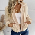Cozy cream-colored teddy fleece jacket with zipper closure and ribbed cuffs - S / Apricot
