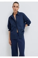 Women's two-piece casual set featuring a navy blue long-sleeve shirt and matching trousers - S / Dark Blue