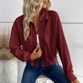 Women's deep red teddy fleece zip-up jacket with contrast panels for autumn and winter - S / Burgundy