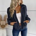 Women's dark blue Sherpa fleece jacket with full-zip design and standing collar - S / Navy Blue