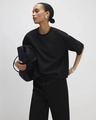 Women's minimalist two-piece black lounge set with crew neck short sleeve top and trousers - S / Top And Bottom / Black
