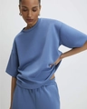 Two-piece light blue casual loungewear set featuring a round neck t-shirt and loose pants - S / Top And Bottom / Blue