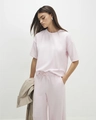 Women's light pink two-piece sports set with short sleeve t-shirt and wide-leg pants - S / Top And Bottom / Pink