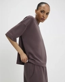 Women's dark purple two-piece casual set featuring a round neck short sleeve top and joggers - S / Top And Bottom / Dark Purple