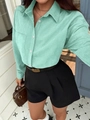 Damen-Hemdbluse in Mintgrün mit Revers, weichem Material und Brusttasche im Freizeit-Look - S / Hellgrün
