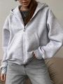 Oversized light grey zip-up hoodie for women with drawstring hood and rib-knit cuffs - S / Gray