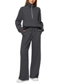 Women's dark grey tracksuit with stand collar half-zip hoodie and wide-leg joggers - Dark Gray