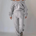 Women's grey two-piece fleece tracksuit featuring an off-shoulder zip hoodie and joggers - S / Gray