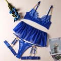 Ensemble de lingerie 3 pièces bleu royal avec jupe en tulle, chaînes et soutien-gorge - S / Bleu