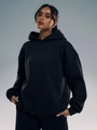 Women's black two-piece tracksuit set with loose hooded sweatshirt and joggers - Black