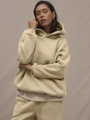 Women's minimalist oversized cream beige hoodie and joggers fleece sportswear set - Khaki