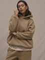 Women's khaki two-piece hoodie and sweatpants set in premium cotton material - Camel