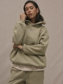 Women's sage green oversized hooded tracksuit two-piece set in a soft fleece fabric - Green